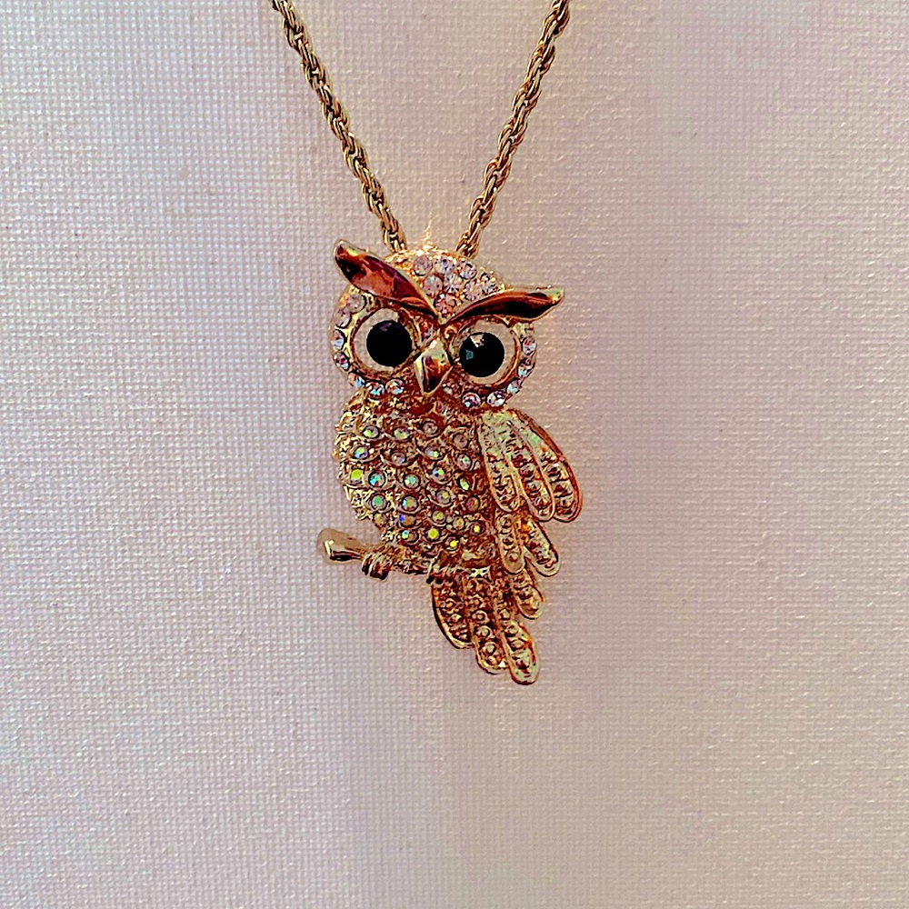 Gold plated long owl pendant chain necklace adjustable - Picture 7 of 7